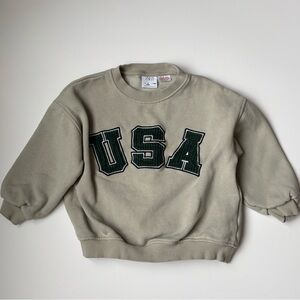 Zara Kids Lite Sage Oversized Crewneck Sweater with corduroy USA Design 4Y